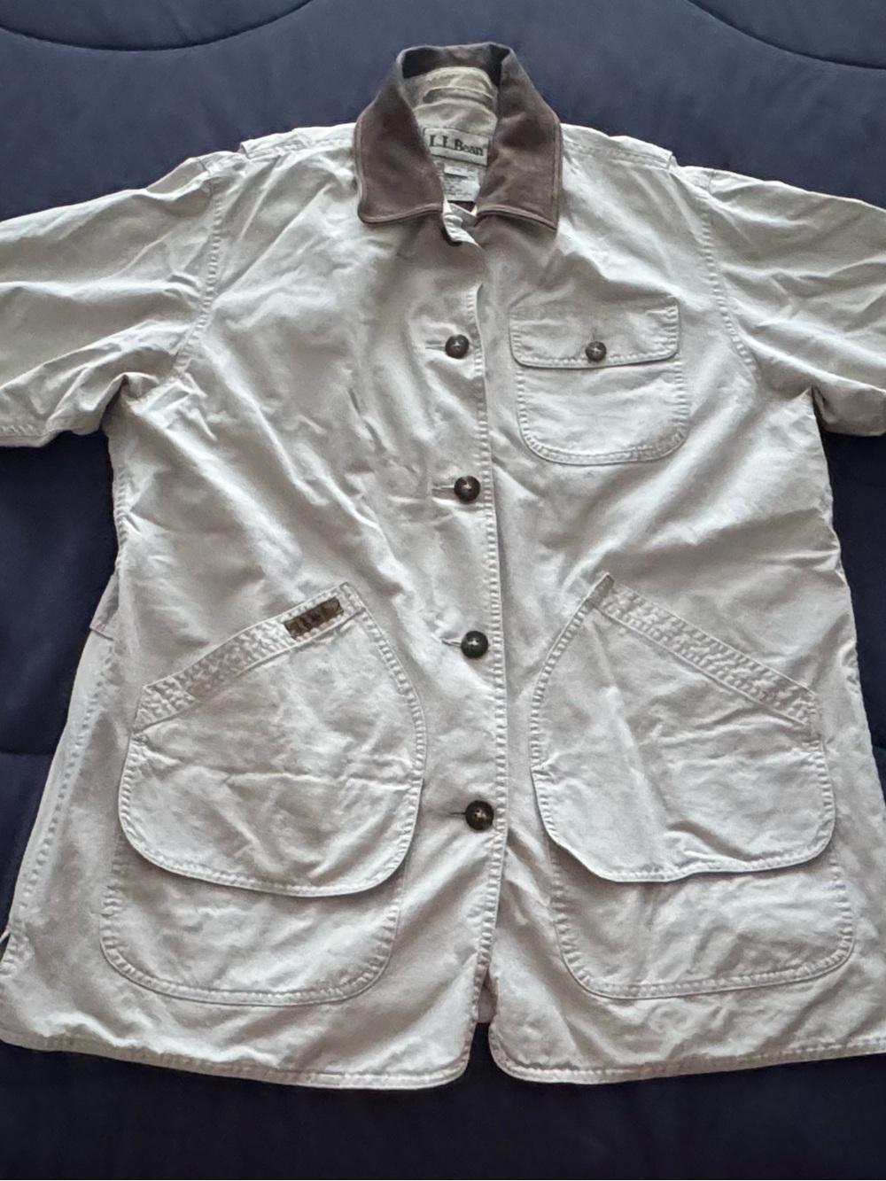 L.L. Bean Women's Beige Field Jacket with Brown Corduroy Collar